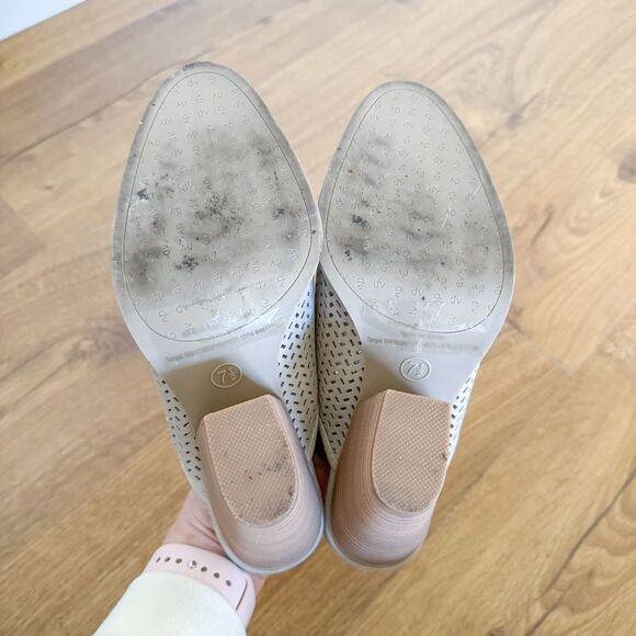 Dolce Vita Kenli Mule Stacked Heel Bootie - Taupe Perforated Faux Leather - Picture 5 of 7